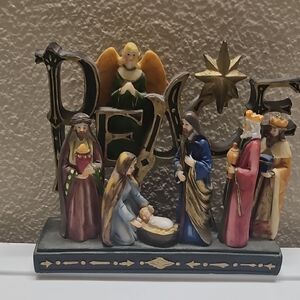 Nativity Scene Figurine with Peace Sign